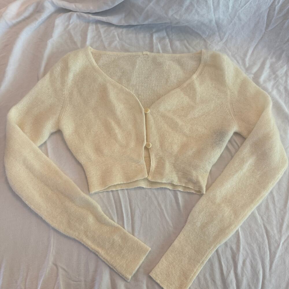 JACQUEMUS cropped buttoned cardigan lzou cream mohair-blend size 34